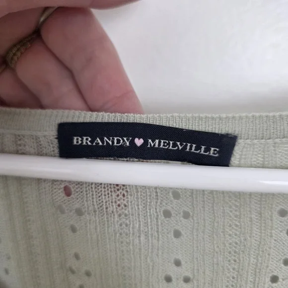 Brandy Melville Pastel Green Dainty Eyelet Open Knit Front Tie Cardigan Size M - Picture 4 of 8